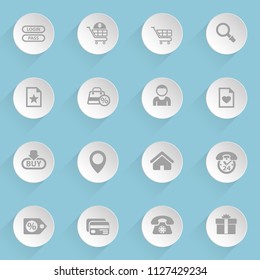e-commerce interface web icons on light paper circles