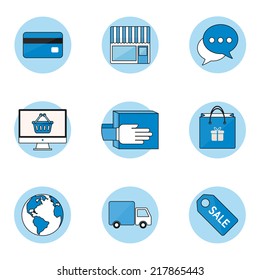 E-commerce and internet shopping icons set, outline style 