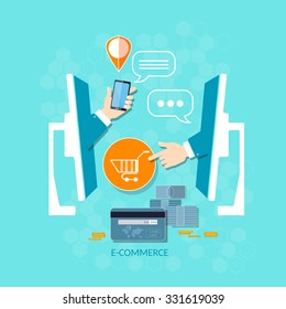 E-commerce internet shopping mobile shopping payment ordering online store delivery and product order  vector concept  