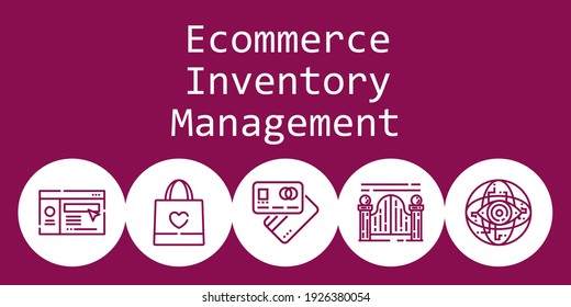 ecommerce inventory management background concept with ecommerce inventory management icons. Icons related shopping bag, debit card, website, gateway, internet