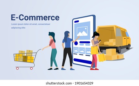 E-commerce landing page. people shopping online