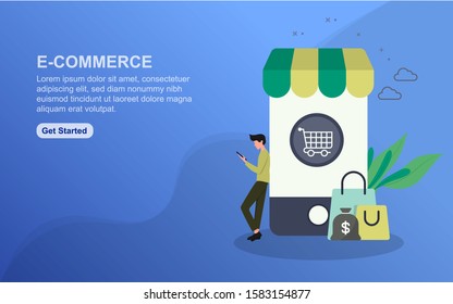 E-Commerce landing page template. Flat design concept of web page design for website. Easy to edit and customize