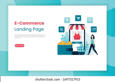 Plantilla de página de inicio de comercio electrónico. Este diseño se puede utilizar para sitios web, páginas de inicio, UI, aplicaciones móviles, carteles, banners