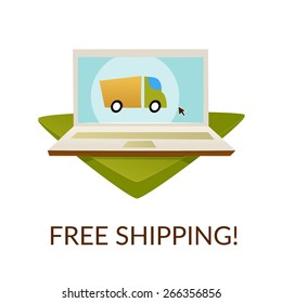 Ecommerce laptop on basement illustration. Vector illustration. 