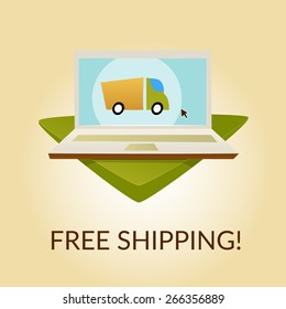 Ecommerce laptop on basement illustration. Vector illustration.