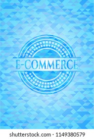 e-commerce light blue emblem with triangle mosaic background