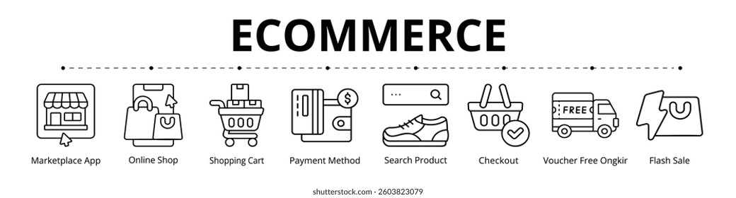 Ecommerce Line Banner Web Icon Set Vector Illustration