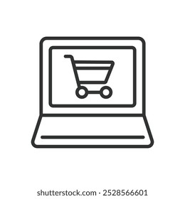 E-commerce, in line design. E-commerce, online shopping, digital marketplace, transaction, retail, shopping cart, payment on white background vector. E-commerce, in line design editable stroke icon