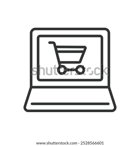 E-commerce, in line design. E-commerce, online shopping, digital marketplace, transaction, retail, shopping cart, payment on white background vector. E-commerce, in line design editable stroke icon