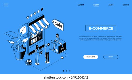 E-commerce - line design style isometric web banner