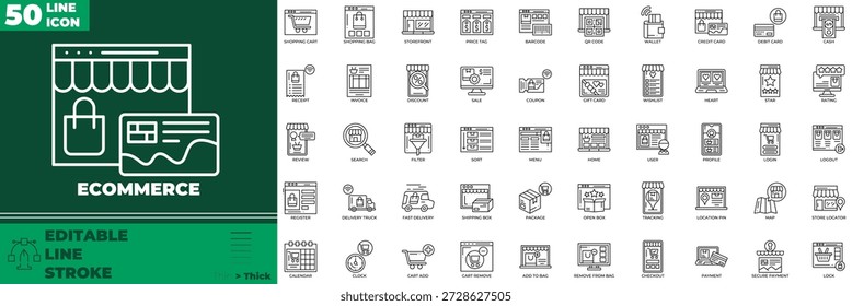 Conjunto de iconos editables de línea de comercio electrónico