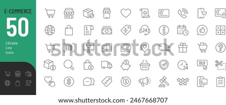 E-commerce Line Editable Icons set. Vector illustration in modern thin line style of online marketing related icons: purchase, delivery, support, and other. Pictograms and infographics for mobile apps