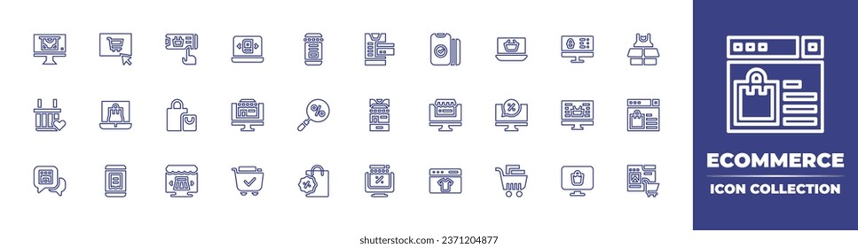 Ecommerce line icon collection. Editable stroke. Vector illustration. Containing shopping, unboxing, store, book, shop, payment, shopping bag, shopping, marketplace.