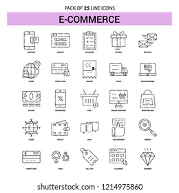 E-Commerce Line Icon Set - 25 Dashed Outline Style