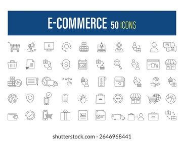 Ecommerce Line Icon Set 50 Outline Icons. Linear icon collection. Vector illustration collection
