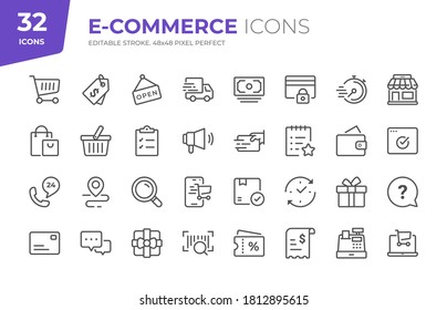 E-Commerce Line Icon Set. Editable Stroke. 48x48 Pixel Perfect.