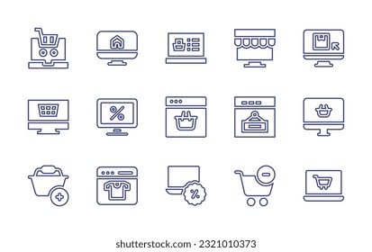 E-Commerce line icon set. Editable stroke. Vector illustration. Containing shopping cart, ecommerce, online shop, shopping online, computer, sale, laptop.