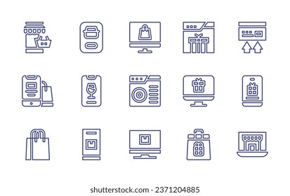 Ecommerce line icon set. Editable stroke. Vector illustration. Containing ecommerce, online shop, online shopping, transfer, shopping bag, smartphone, online store, gift, list, package, gift shop.