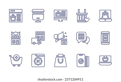 Ecommerce line icon set. Editable stroke. Vector illustration. Containing online shopping, online store, shopping basket, online trading, store, delivery, advertising, question, receipt, shopping cart