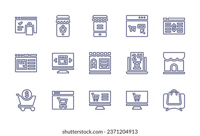 Ecommerce line icon set. Editable stroke. Vector illustration. Containing online shopping, online shop, buy, banking, tracking, shipping, order, limited time, shop, shopping cart.