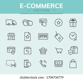 Conjunto de iconos de línea de comercio electrónico para infografía o sitio web