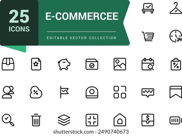 E-commerce Line Icon Set. Online shopping, Cart, and Delivery Icons. Minimal Icons Designed for web, mobile UI.