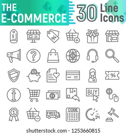 E-commerce line icon set, shopping symbols collection, vector sketches, logo illustrations, buy signs linear pictograms package isolated on white background, eps 10.