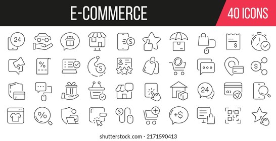 Colección de iconos de línea de comercio electrónico. Conjunto de iconos simples. Ilustración del vector