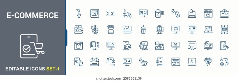 E-Commerce line icons. Containing service, money, market, business, cart, price, website and more. Online Sales icon set. Thin icon design. Modern vector UI icons. Minimalist icon collections.