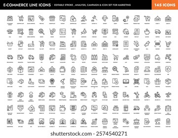 E-Commerce Line Icons Editable Stroke Optimization, Analysis, Campaign, Development Icon Set for Marketing. Vector illustration eps 8