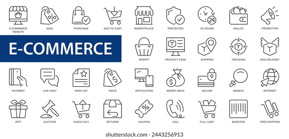 E-Commerce line icons. E-commerce, online shopping and delivery icon. Thin linear icons collection