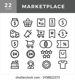 Ecommerce line icons. Outline symbols collection. Vector thin line icons set. Marketplace icon set include market, marketplace, shop, store