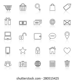 Ecommerce line icons with reflect on white, stock vector
