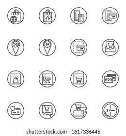 Ecommerce line icons set. Online shopping linear style symbols collection, outline signs pack. vector graphics. Set includes icons as shopping cart, package tracking, secure payment, online support