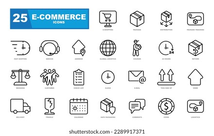 Juego de iconos de línea de comercio electrónico. Icono de compras en línea.