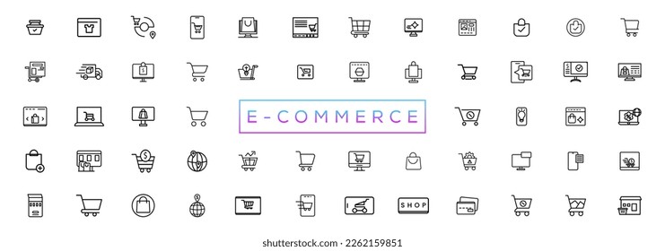 E-Commerce line icons set. E-Commerce outline icons collection. Shopping, online shop, delivery, marketing, store, money, payment, price 