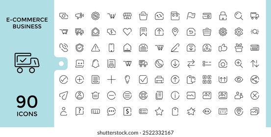 E-commerce Line Icons set. thin line style of online marketing related icon collection, purchase, delivery, support, and more, editable stroke and pixel perfect.