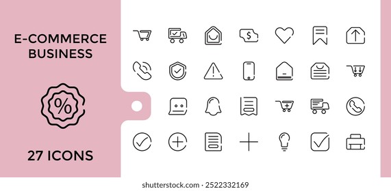 E-commerce Line Icons set. thin line style of online marketing related icon collection, purchase, delivery, support, and more, editable stroke and pixel perfect.