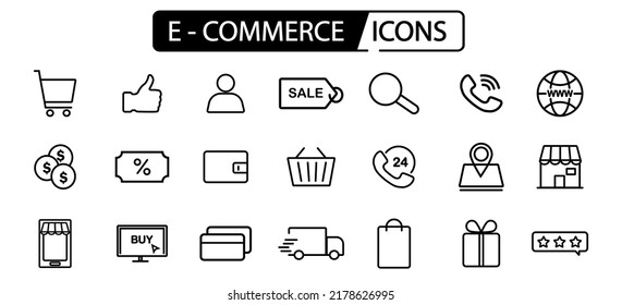 E-commerce line icons.Set of shopping icon.Online shopping line web icons.