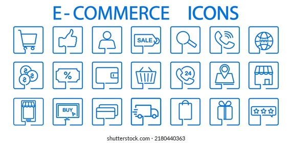 E-commerce line icons.Set of shopping icon.Online shopping line web icons.
