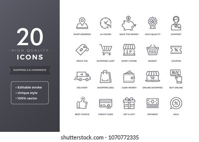 E-commerce line icons. Shopping and sales icon set with editable stroke