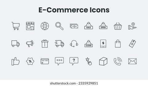 E-Commerce line web icon set. Outline icons. EPS 10 Vector.