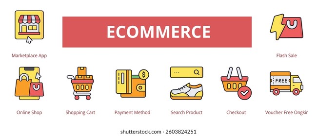 Ecommerce Lineal Color Banner Web Icon Set Vector Illustration