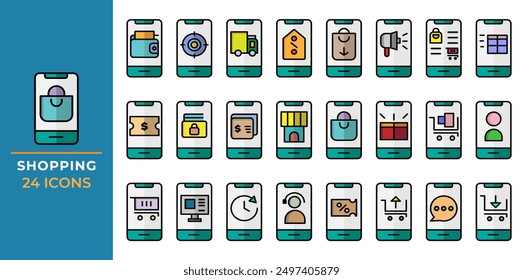 E-Commerce lineal color icon set. shopping, retail, online shop symbol icons. can be used for website interfaces, mobile applications and software