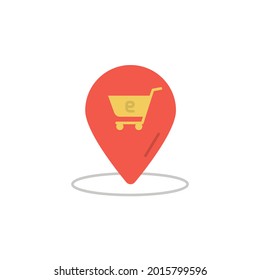 E-commerce location, grocery cart color vector icon
