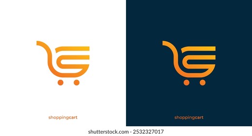 Logotipo de comércio eletrônico. Carrinho de compras e letra S C iniciais com estilo moderno. Logotipo, Ícone, Símbolo, Vetor, Inspiração de design de loja online.