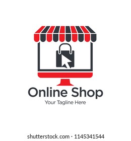 E-commerce logo template. Tablet store and shopping bag vector design. Digital market illustration