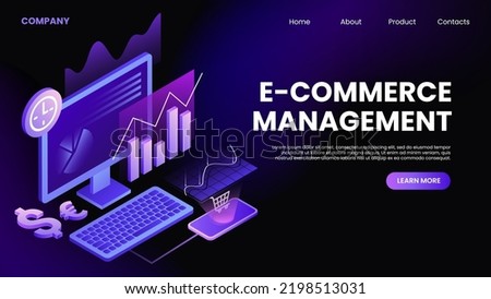 E-Commerce Management Horizontal Banner. WebPage Template. Vector illustration