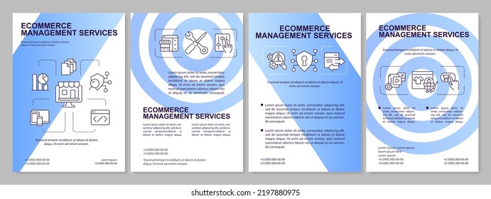 Ecommerce management services blue gradient brochure template. Leaflet design with linear icons. 4 vector layouts for presentation, annual reports. Arial-Black, Myriad Pro-Regular fonts used