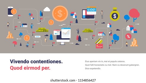 e-commerce map money payment online computer mobile connection application concept isometric electronic cash transfer manager support flat horizontal banner copy space vector illustration